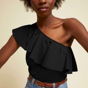 Black One Shoulder Ruffle Top Size M